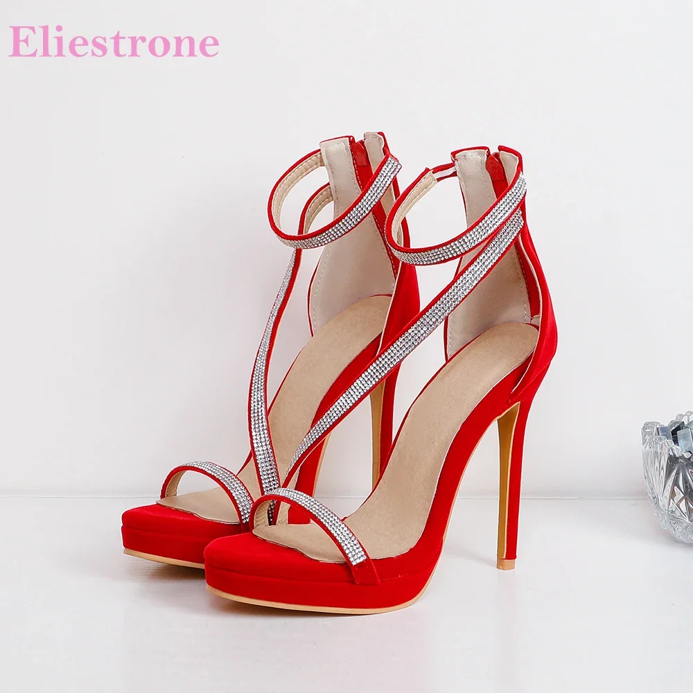 Brand New Comfortable Red Blue Women Sandals Super High Thin Heel Lady Party Shoes Plus Small Big Size 12 32 43 46 50