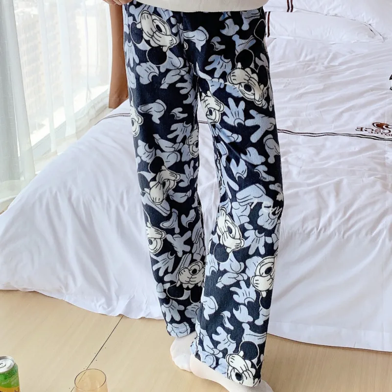 New Disney Mickey Mouse Pajama Pants Women Winter Plush Long Sleepwear Korean Fashion Cute Home Wear Clothes Y2k