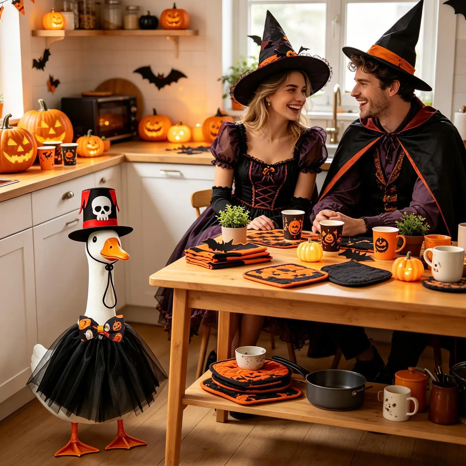 Porch Goose Outfits Scary Tutu Fall Season Witch Hat Thanksgiving Porch Goose Costume Clothing For Patio Lawn Backyard Garden