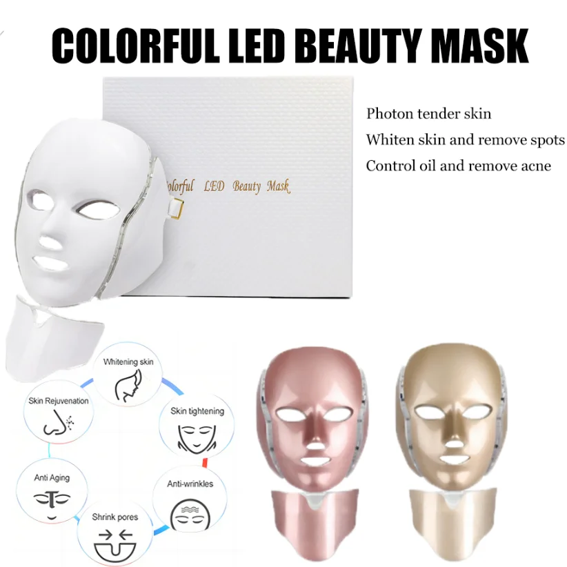 7 couleurs LED masque avec cou photothérapie masque rajeunissement de la peau anti - acné beauty equipment Lifting Facial tight