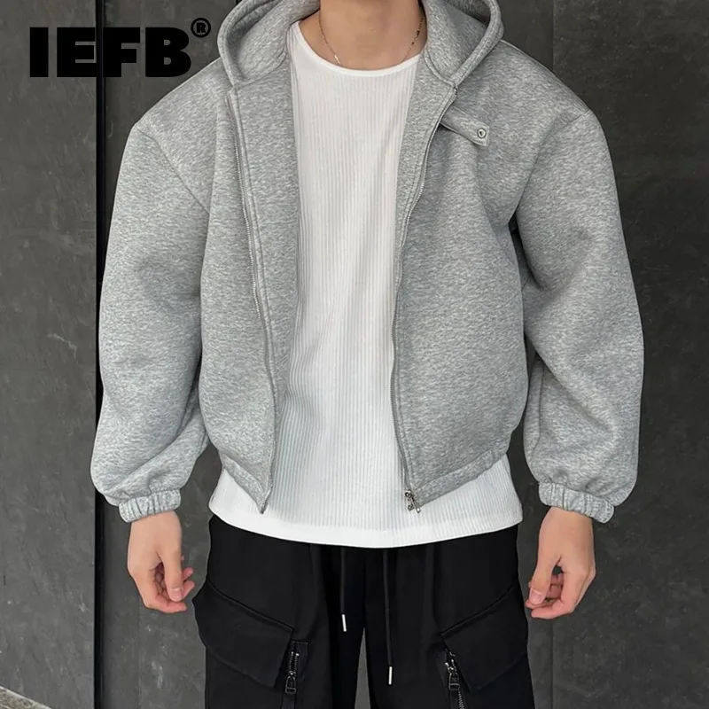 IEFB Korean Style Men's Hoodies Zipper Hooded Solid Color New Casual Menswear Loose All-match Autumn Male Sweatshirts 9X650
