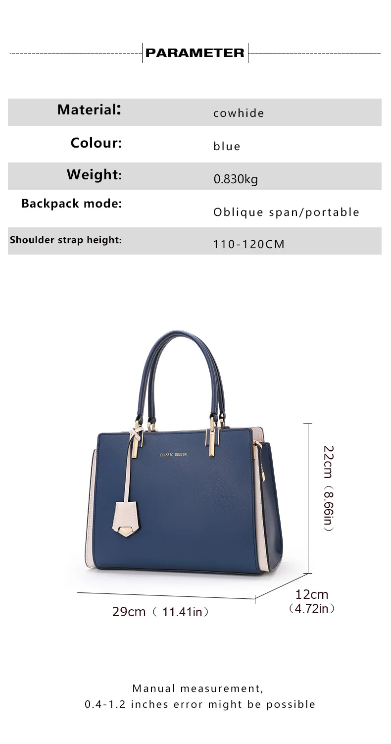 Aidrani Echtleder-Tragetasche für Damen, hochwertige Schultertasche mit großem Fassungsvermögen, blaue Muttertasche – Detail 4
