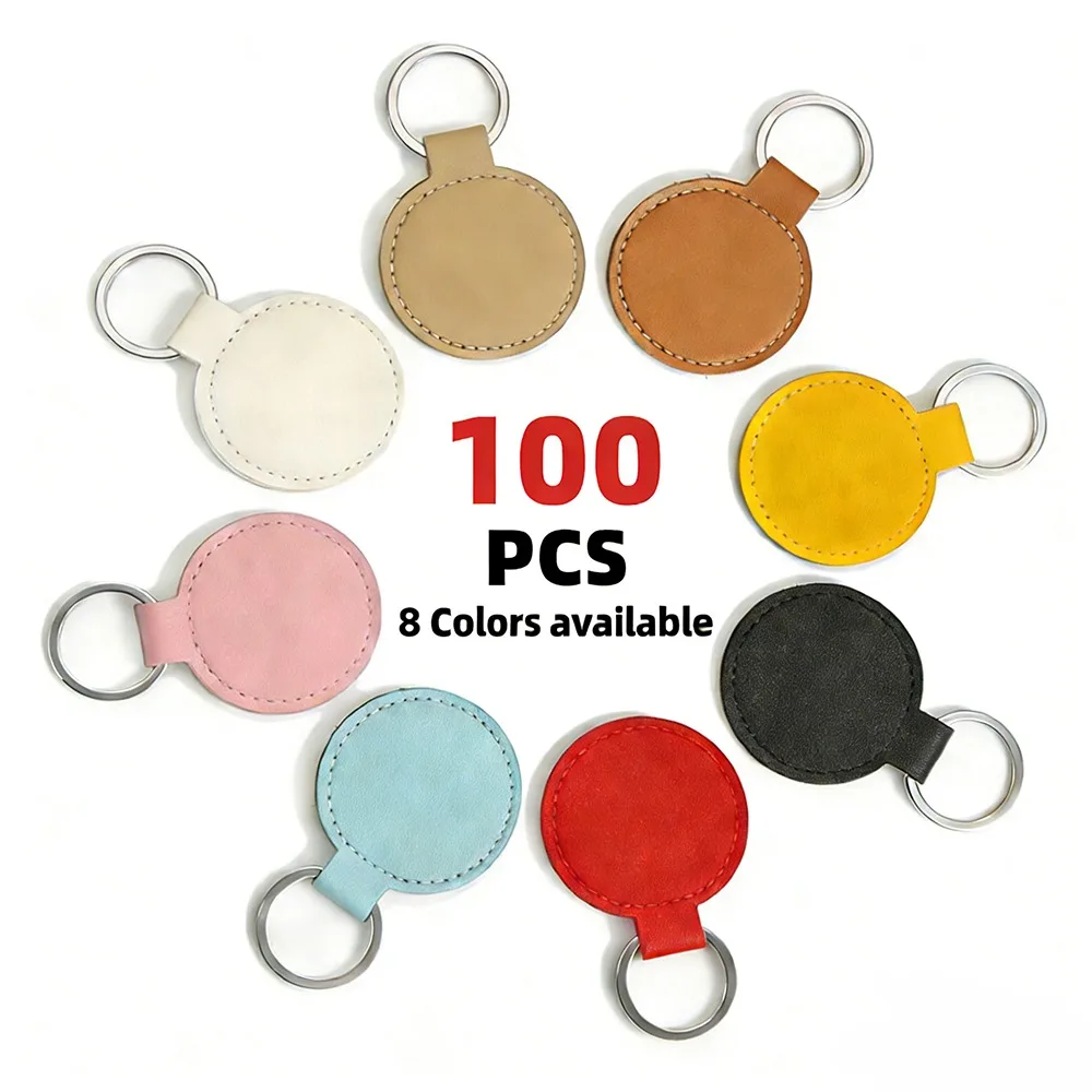 1/200 Stück Blanko Runde PU-Leder Schlüsselanhänger in 8 Farben, Unbearbeitete Schlüsselring-Rohlinge für DIY-Basteleien, Individuelle Gravur & Wärmeübertragung