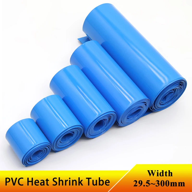 1~20M Blue 18650 Battery Wrap Width 29.5mm~300mm Cable Sleeve Lithium Wrapping Cover PVC Heat Shrink Tube for Battery Packs