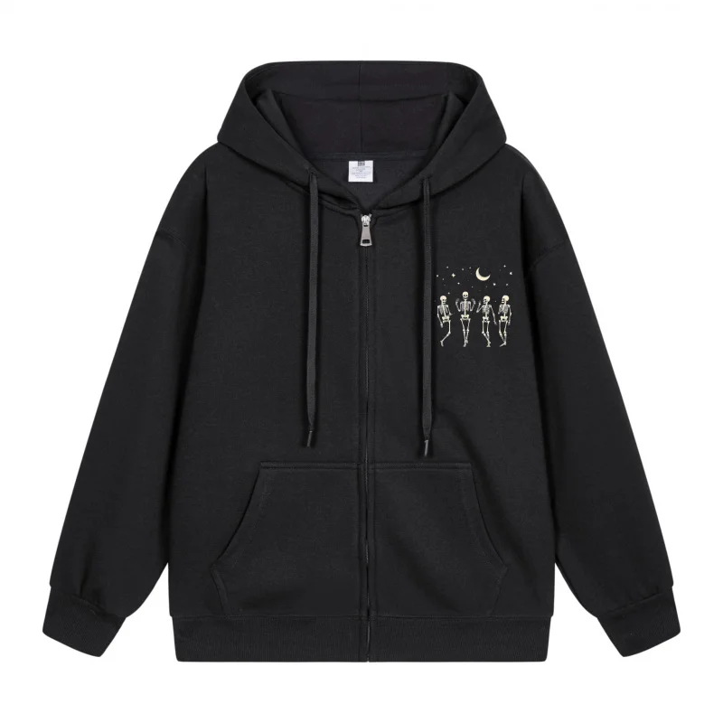 

Men's Zip-Up Hoodie Moon And Dancing Skeletons Design Halloween in 2025 Casual Couples’ Style Halloween Theme Halloween Party O