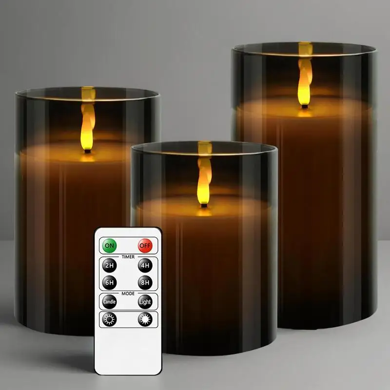 Battery required flickering flameless candle light summer, realistic smokeless candle lamp with remote control & Timer, desk