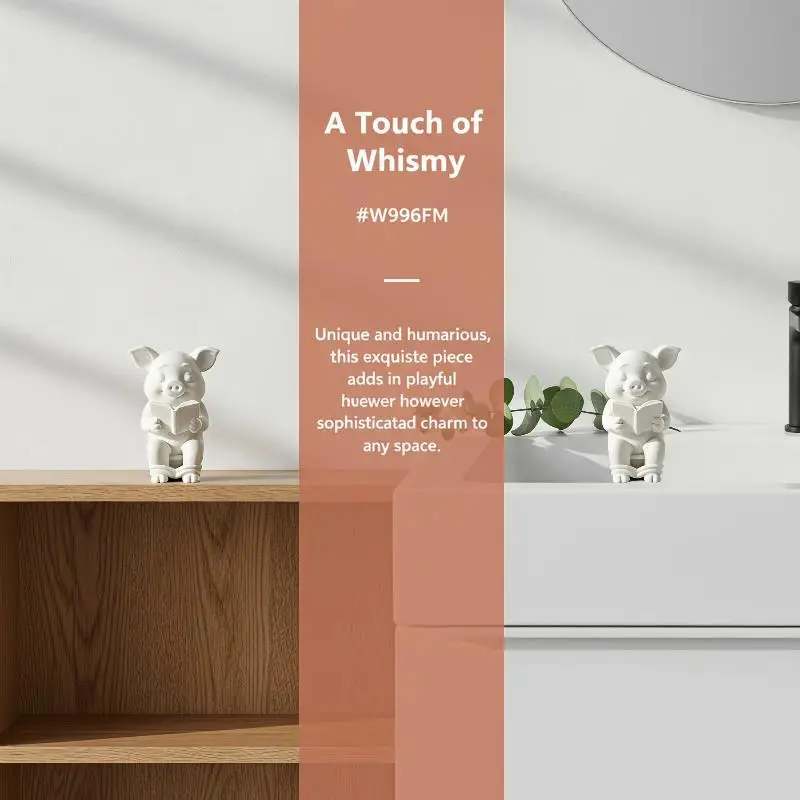 Pig Sitting On Toilet Bathroom Decor Tabletop Or Wall Mounted For Home Office
