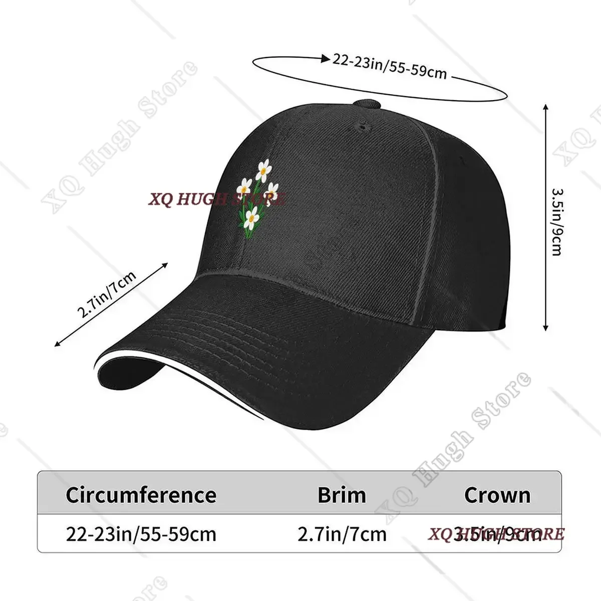 Chamomile Flower Bouquet White Petals Green Leaves Hip Hop hat Fashion Outdoor Sports Sandwich Baseball Cap