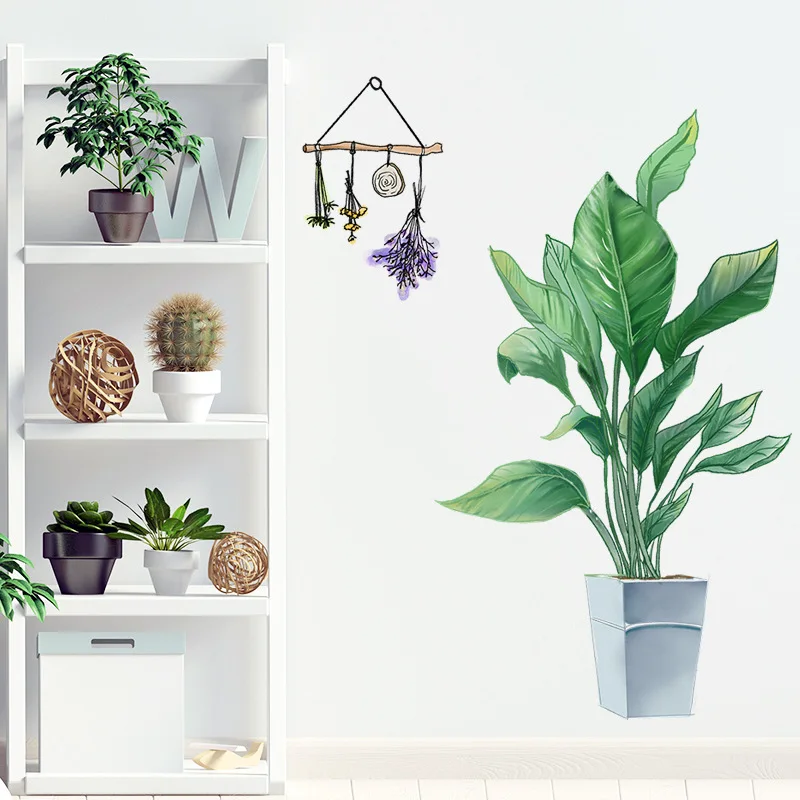 Potted Green Plants Wall Sticker Living Room Background Decor Waterproof Decals Bedroom Decoration Beautify Self-adhesive Paster
