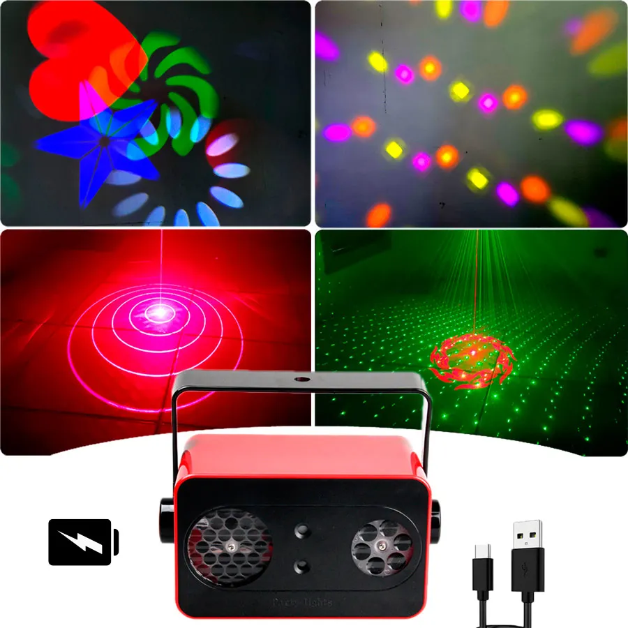 R18 3IN1 Rechargeable DJ Lights RGB LED Beam R&G Laser 64 Patterns Disco Party Projector Party Dance Bar Christmas Decoration