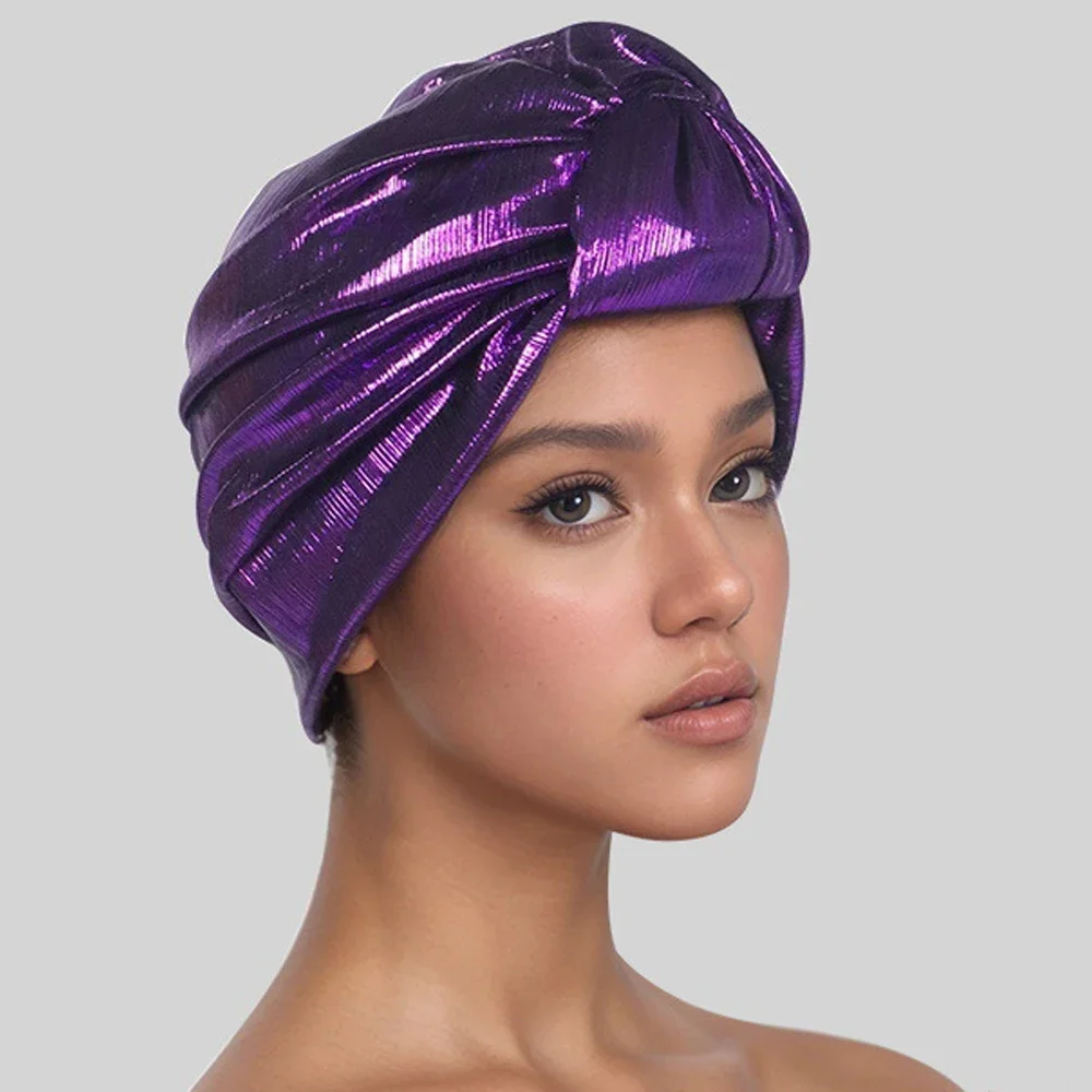 

Muslim Women Hijab Hat Shiny Bonnet Turban Indian Hats Knotted Headscarf African Auto Gele Head Wrap Glitter Cap Turbante Mujer