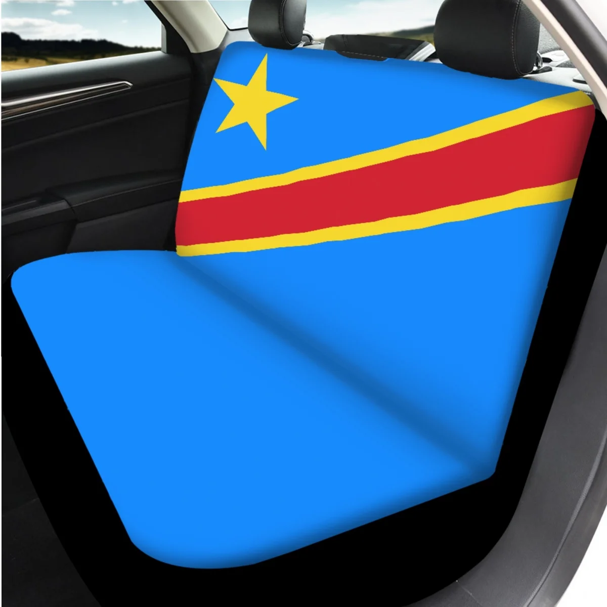 Congo Flag Print Car Seat Cover Full Set for Women Men Patriotic Thick Universal Steering Wheel Cover Seat Belt Pads for Truck