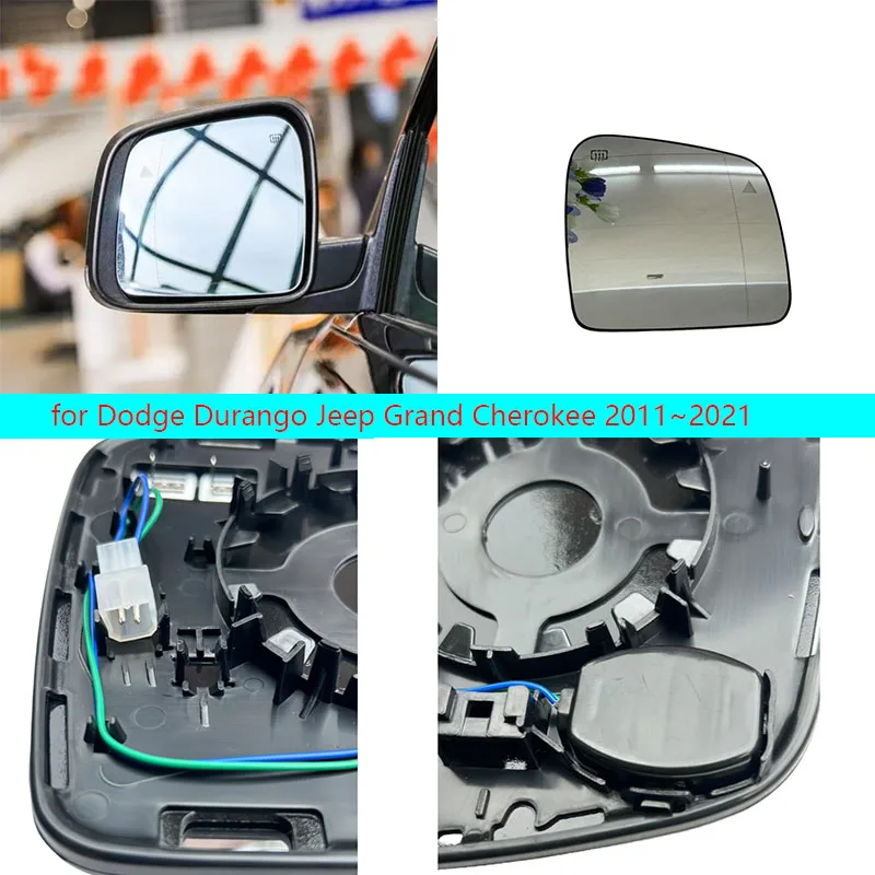 for Dodge Durango Jeep Grand Cherokee 2011~2021 Rearview Heating Mirror With Blind Spot Car AccessoriesDoor Wing Mirror Glass