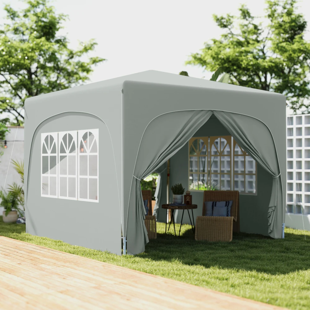 Pavillon 3x3m, imperméable, stable, résistant au froid, pliable, protection UV 50+, tente de réception pliable, tente de jardin avec 4 parois latérales, sac de transport, pavillon de jardin pour camping, gris clair