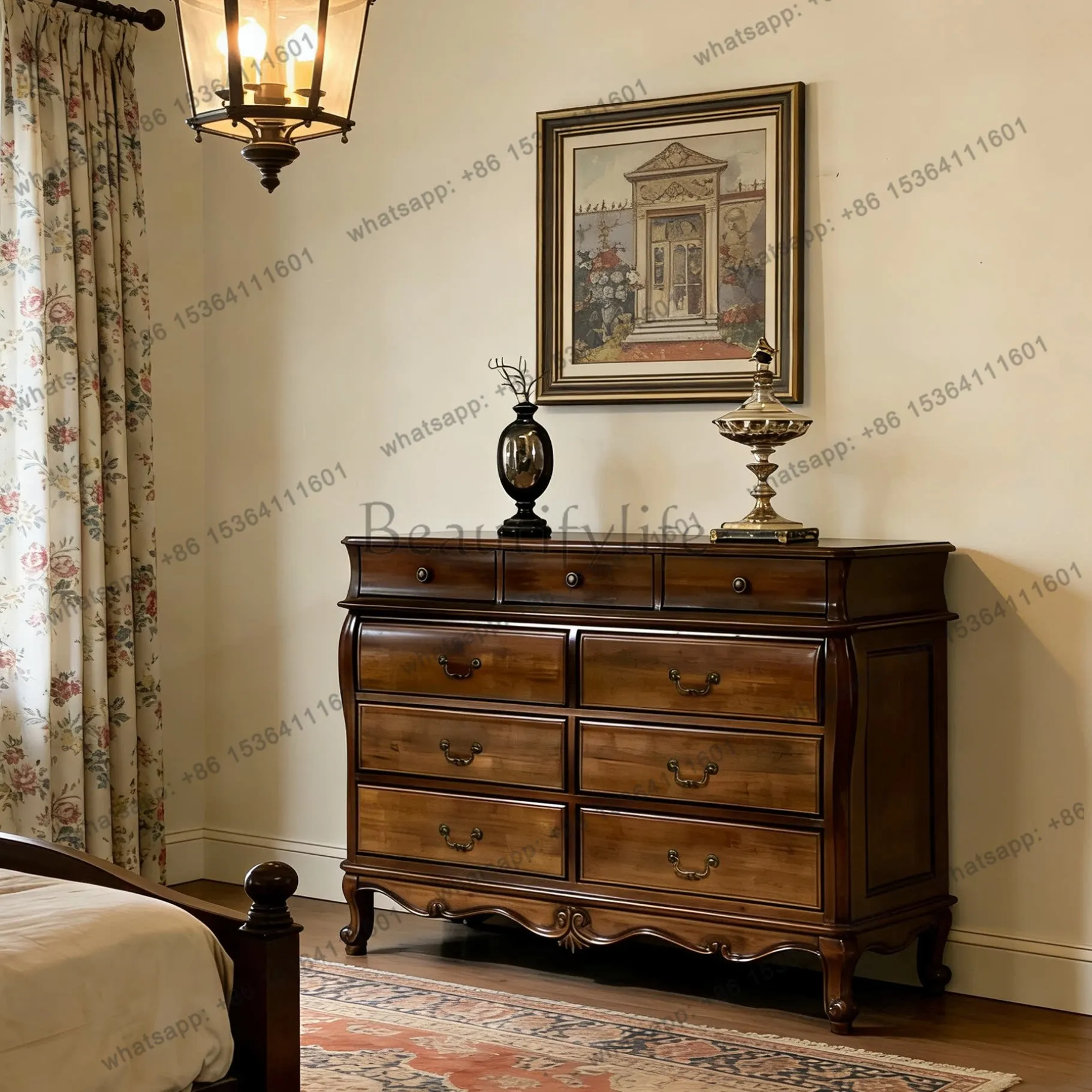 PG American all-solid wood nine-chest cabinet, bedroom storage simple retro locker, European-style drawer bucket cabinet