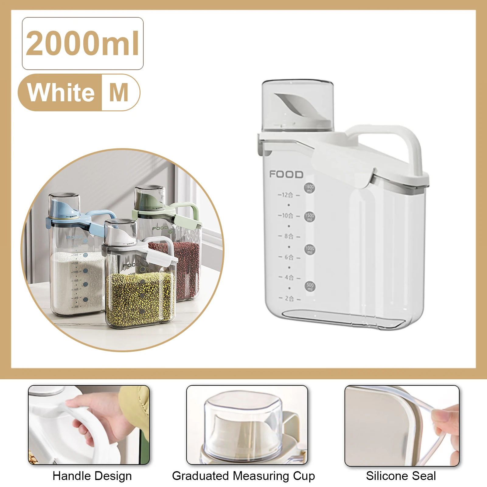 Grain Storage Box Cereals Container Scale Handle Food Bean Sealed Jar Kitchen Large Capacity Grain Dispenser Oatmeal Bottle