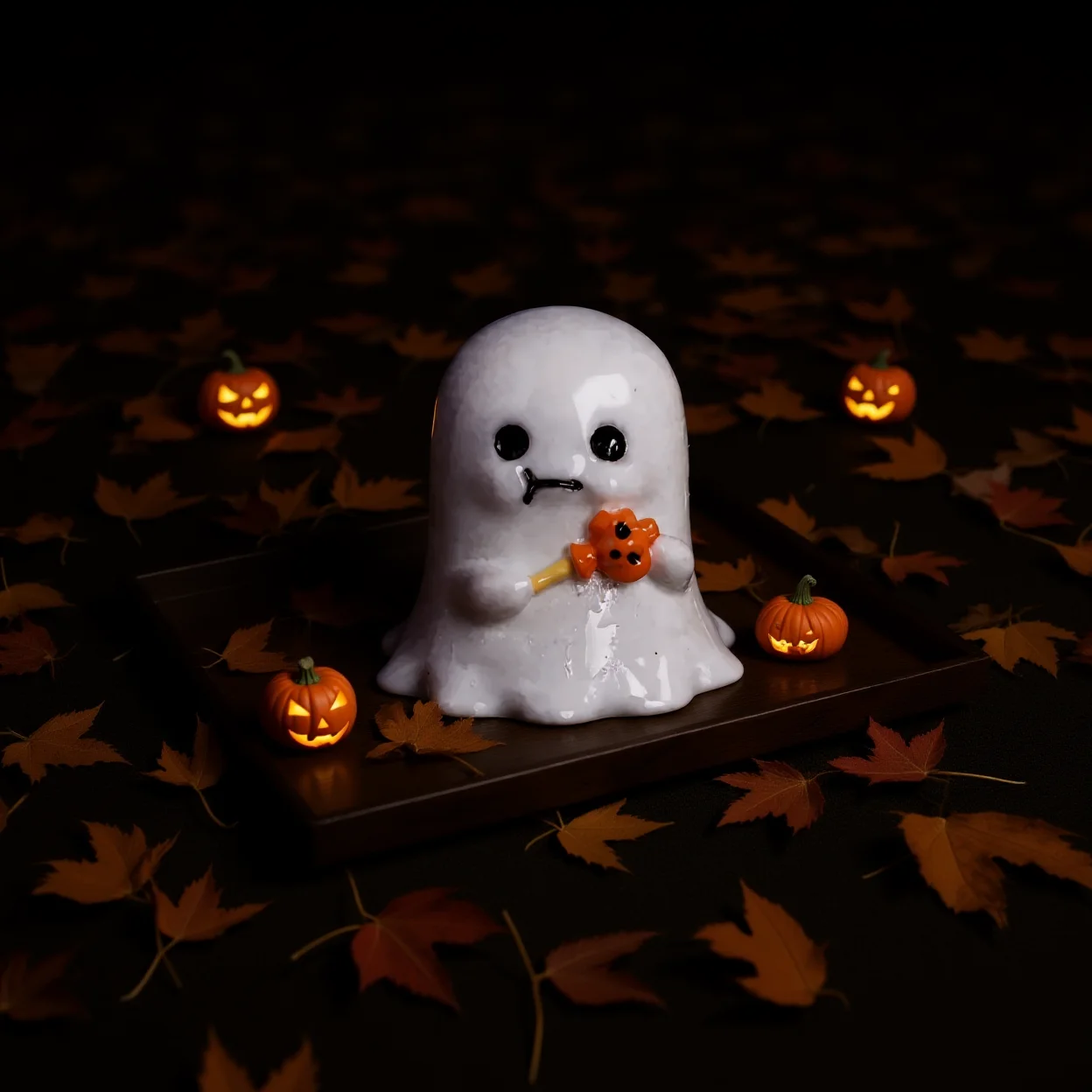Halloween Bat Figurines Mini Cartoon Ghost Figurines Crystal Ball Decoration Accessories Handcrafted Wizard Ghost Figurines