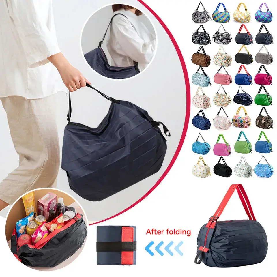 Large Capacity Folding Shopping Bag Eco-Friendly Reusable Portable One Shoulder Handbag For Travel Multipurpose Storage Bag