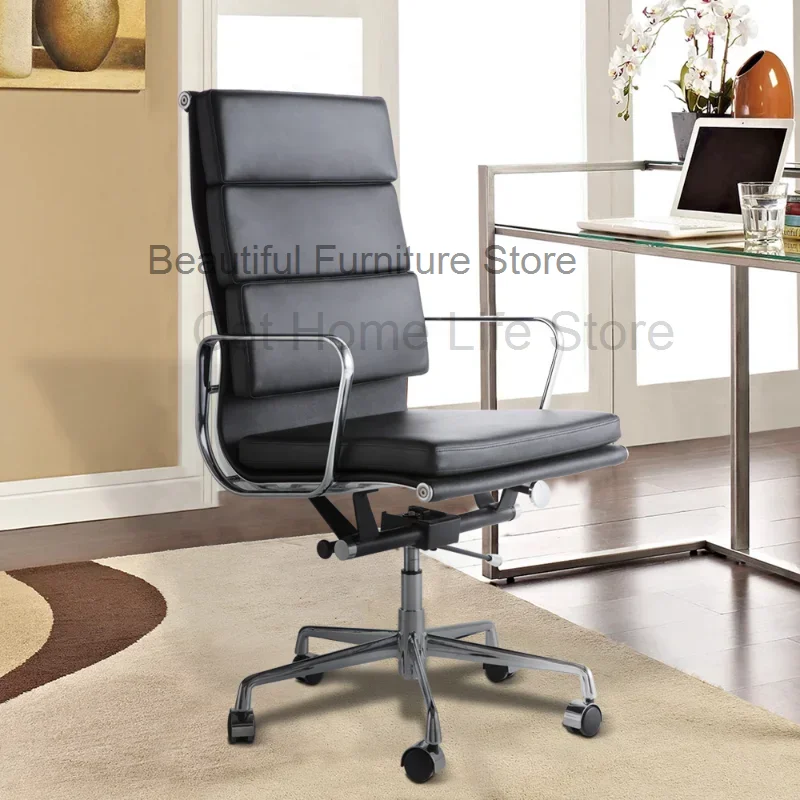 Móveis-High Low Back Couro Genuíno Office Chair Set, Cadeira Executiva, Base de Liga, Preto, Branco, Browns' Móveis, WRXYH