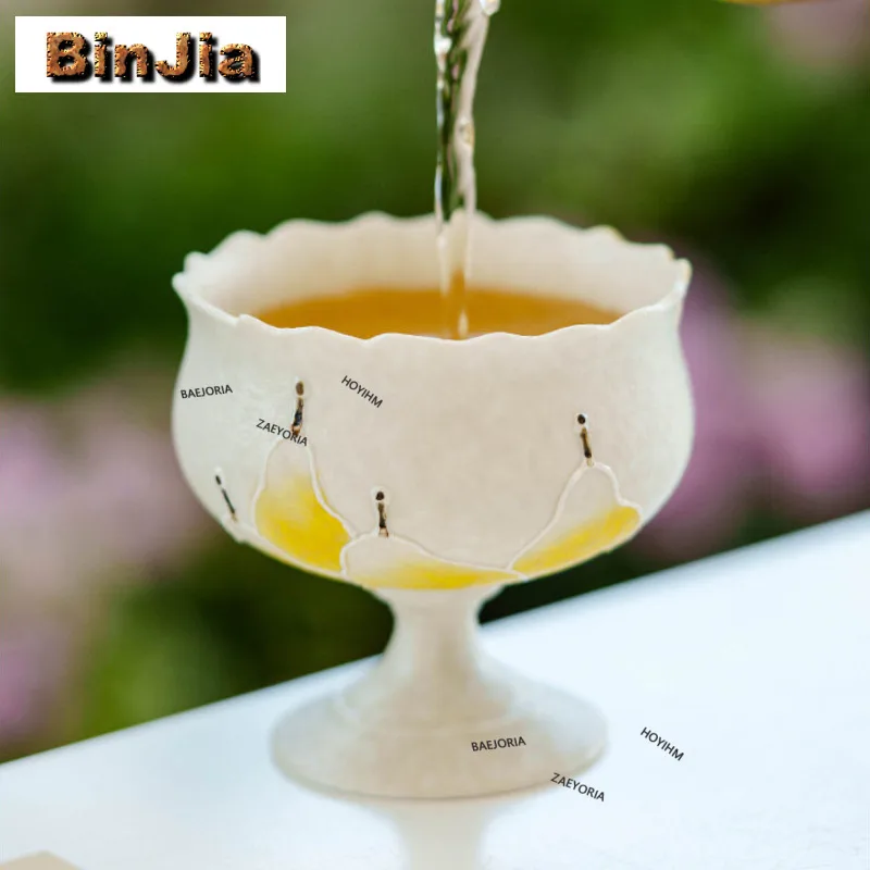 65ml Hand-painted Pile Painting Pear High Foot Teacup Antique Tea Bowl Jug Tea-tasting Meditation Cup Chazhan Master Cups Cha