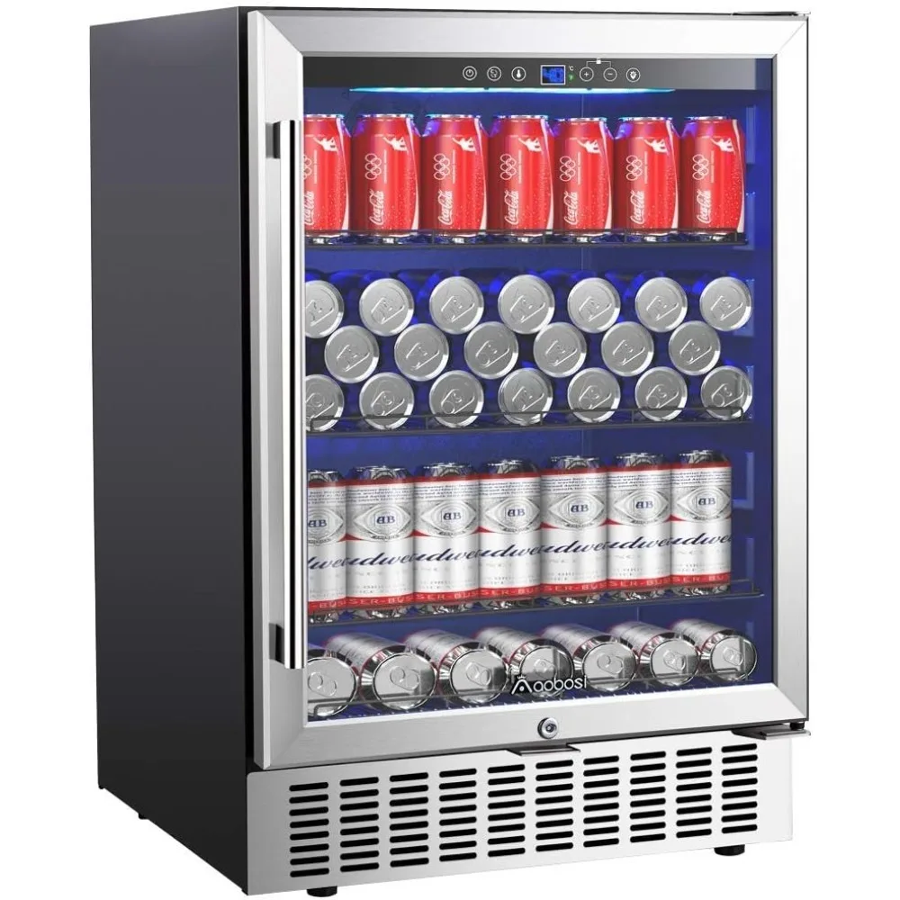 24 Inch Beverage Cooler, 164 Cans Freestanding and Built-in Beverage Refrigerator with Advanced Cooling System, Adjustable Shelf