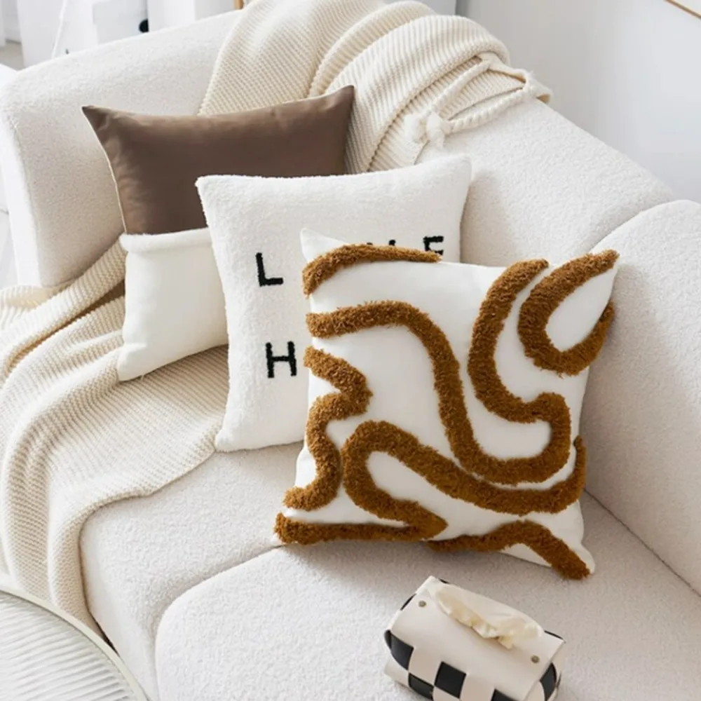 Cream Coffee Grey Cushion Cover Nordic Beige Sofa Throw Pillow Cover Modern Simple Sofa Bedroom Waist Pillow Home Decoration