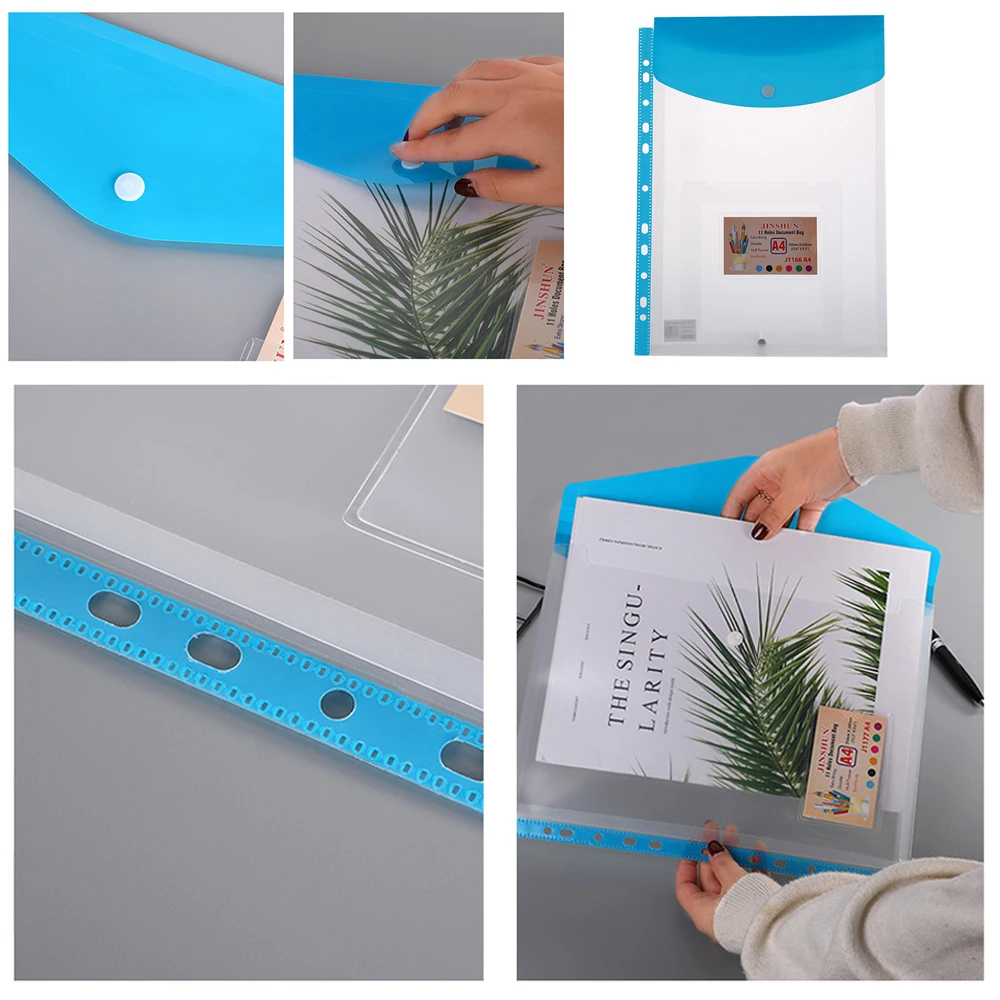 A4 Expandable Binder Pocket Clear Envelope File Folders Plastic Perforated Pockets Waterproof Folders Organizer Button Closure