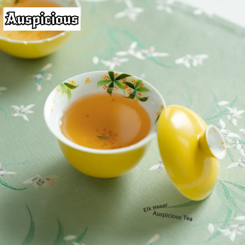 

120ml Hand-painted Osmanthus Gaiwan Handmade Tea Tureen Tea Bowl With Lid Kit Tea Maker Cover Bowl Kung Fu Tea Set Craft Gift