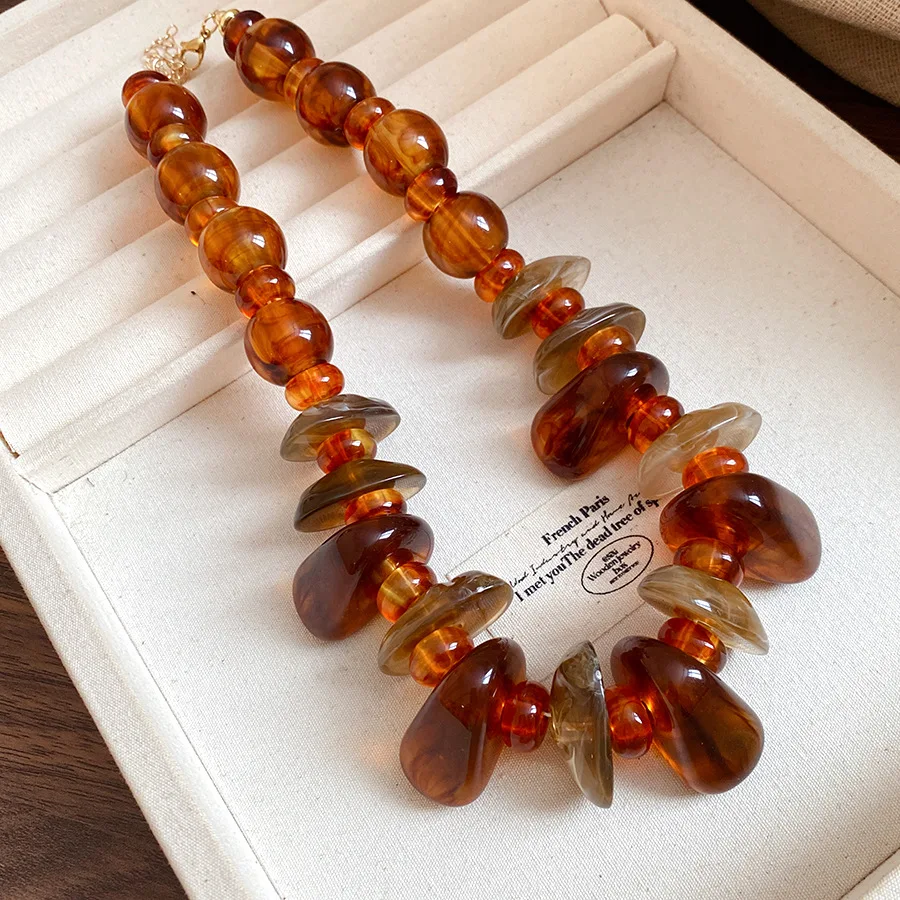 Amber Color Irregular Acrylic Beads Chokers Necklaces Set