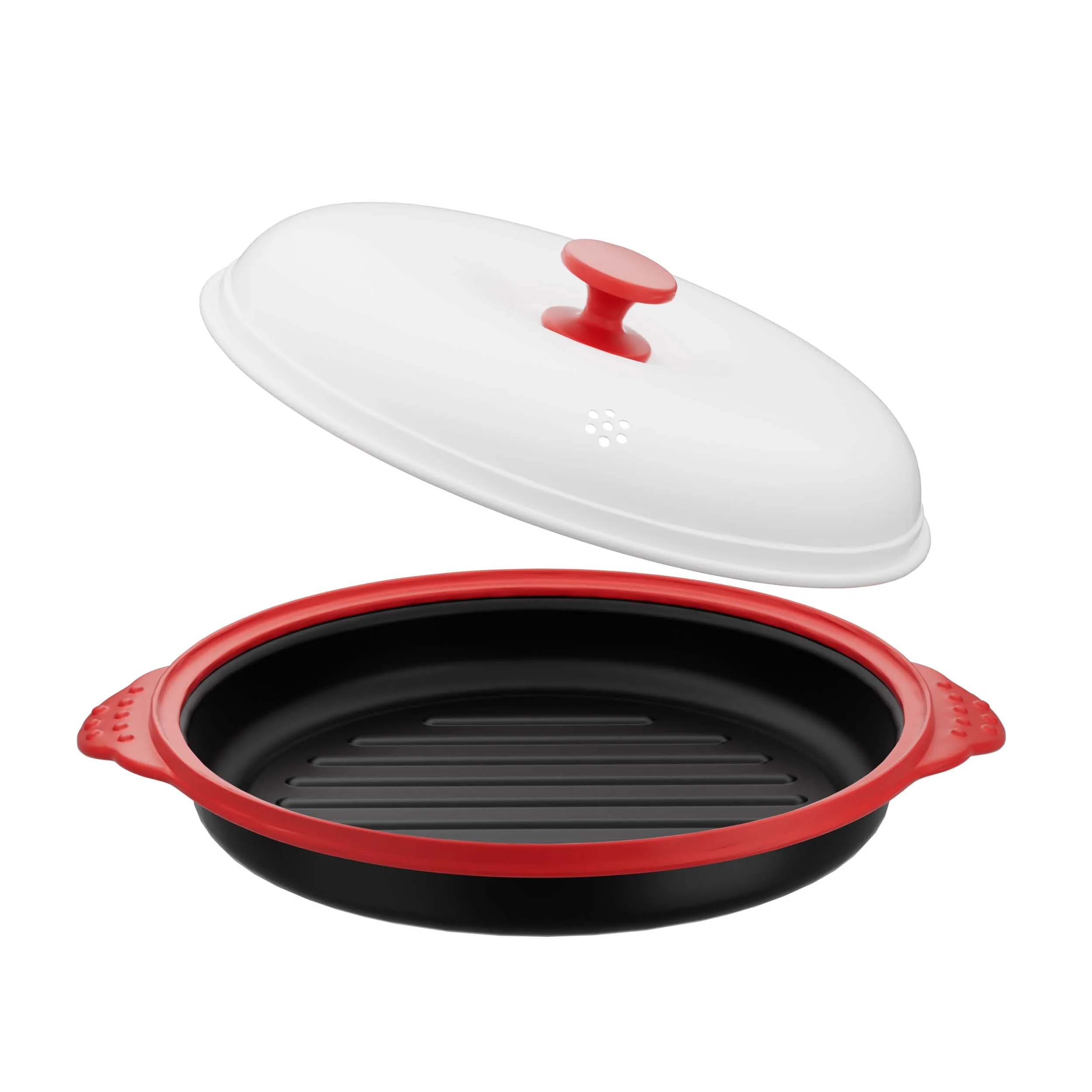 Conjunto de Assadeira e Grelhador para Micro-ondas – Frigideira com Tampa de Vidro para Fritar, Assar e Crocante – Utensílio de Cozinha Seguro para Micro-ondas para Grelhar