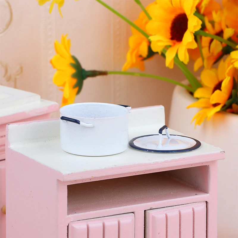 1:12 Dollhouse Miniature Boiler Cooking Soup Pot with Lid Cookware Kitchen Utensils Model Decor Toy Doll House Accessories