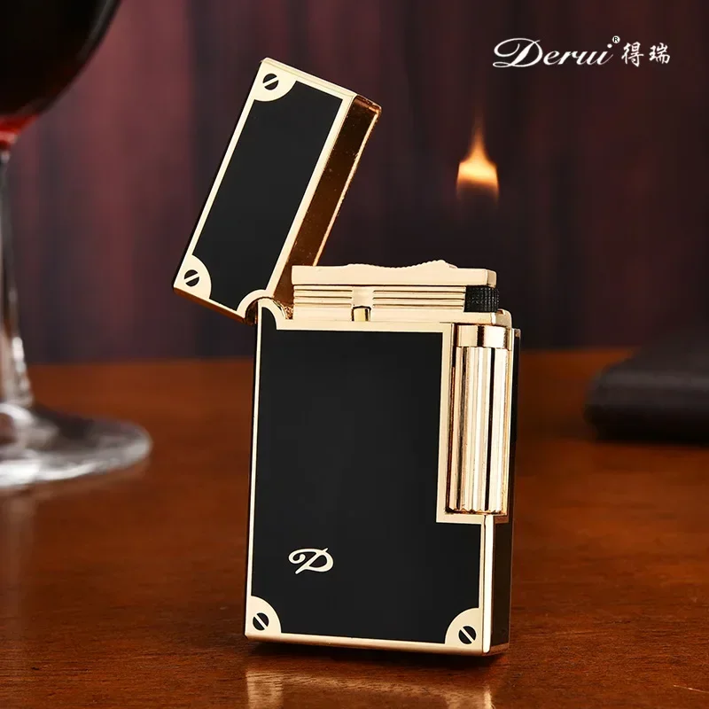DERUI Metal Loud Voice Steel Sound Butane Gas Lighter Side Grinding Wheel Ignition High-end Lighters Smoking Accessories Gadgets