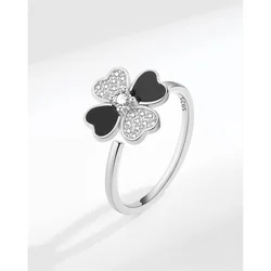 Sweet Clover Flower Ring For Girls Finger Accessories Top Grade Sterling Silver 925 Ring Women Jewelry Turnable Open Size Bijou