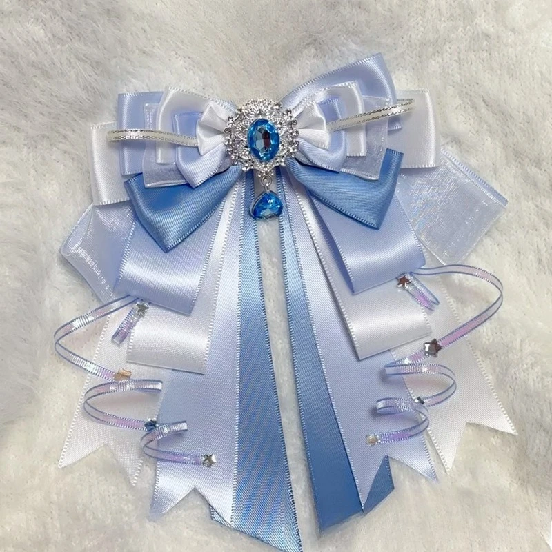 

Pure Handmade Lolita Ribbon Bowtie Anime Fan Meeting Support Stick Bows Shirt Collar Flowers High-end Luxury Rhinestone Brooch