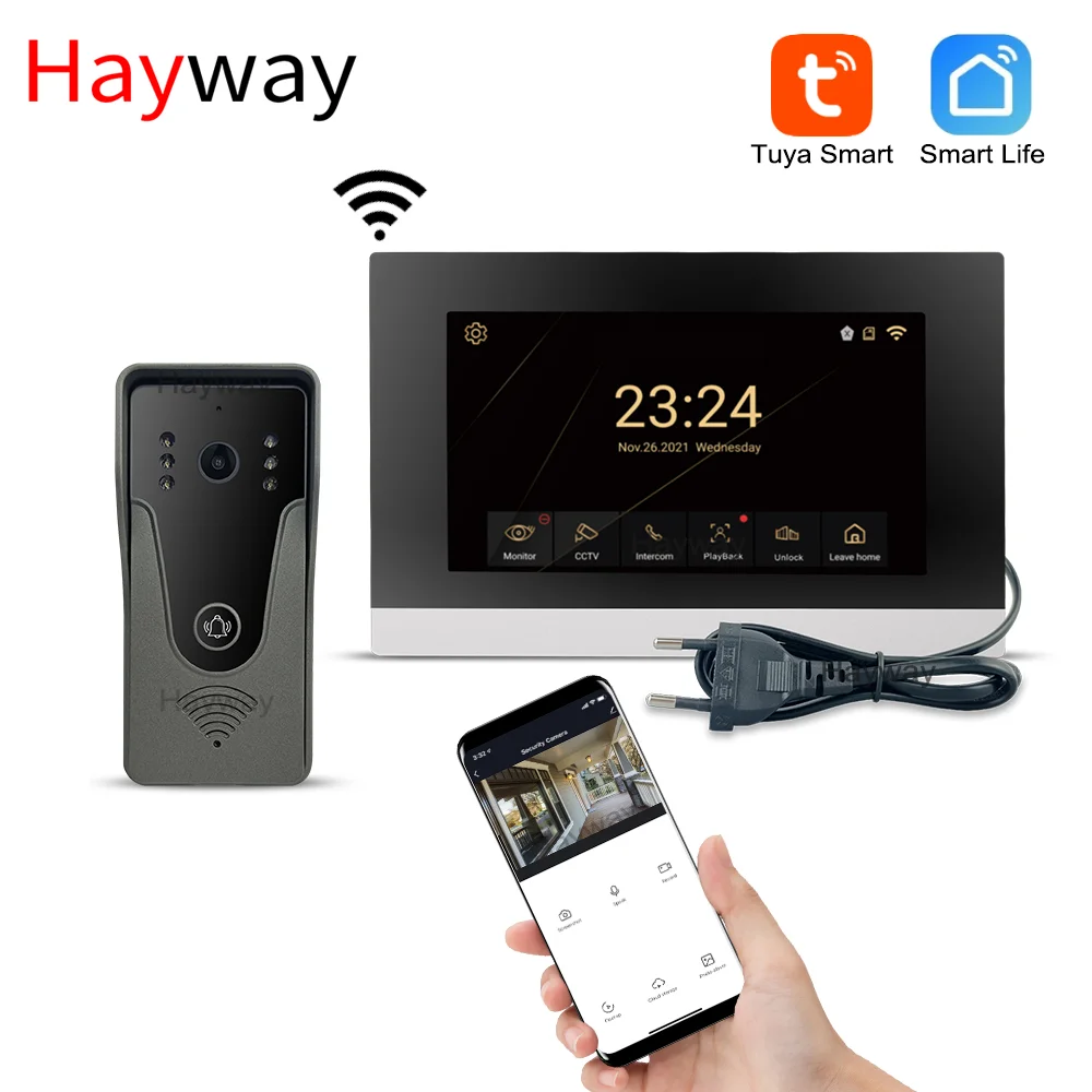 Hayway-Système d\'interphone vidéo 1080P, Tuya Smart Door Phone, AHD Full Touch Monitor, Home Video Doorbell, Camera, Motion Detection