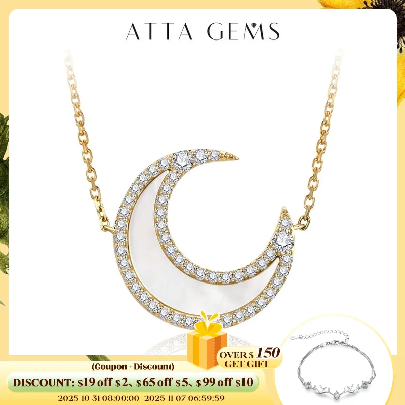 

ATTAGEMS D цветной VVS1 роскошное ожерелье с муассанитом Луны для женщин сплошное серебро 925 пробы желтое золото кулон Изысканные ювелирные изделия для девушек