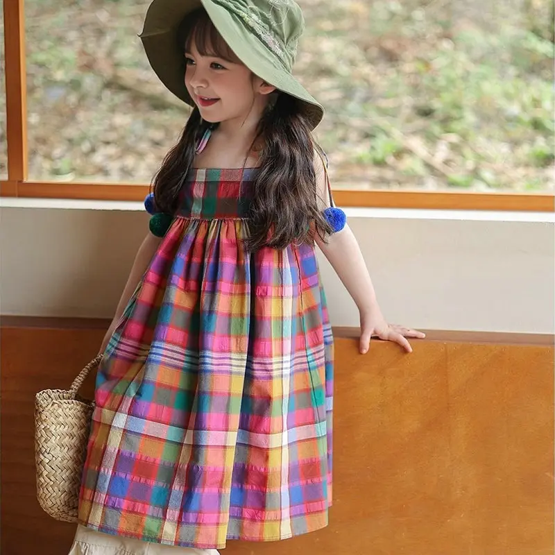 Baby Girl\'s Dress Sweet Style Fashion Checkered Ball Dress Princess Dress 2024 Summer New Mini Dress Casual Children\'s Clothing