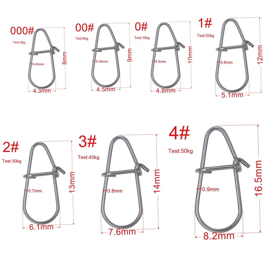 50Pcs Gourd Pin Stainless Steel Hook Swivel Solid Rings Safety Snaps fast Clip Lock Snap Connector Fishing Tool