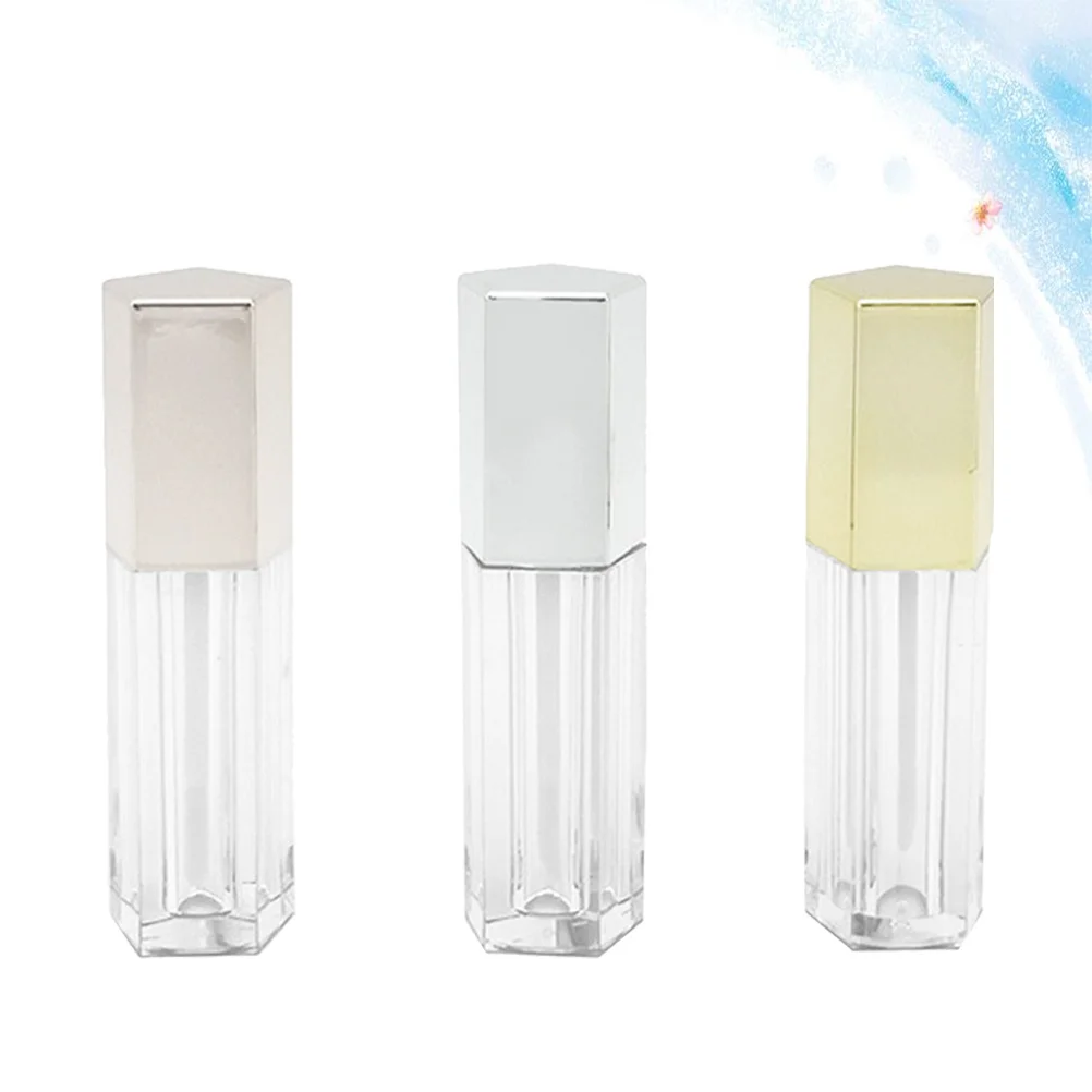 3 uds tubo de lápiz labial diseño Pentagonal portátil viaje DIY botellas de brillo de labios contenedor de aceite de labios vacío plata oro