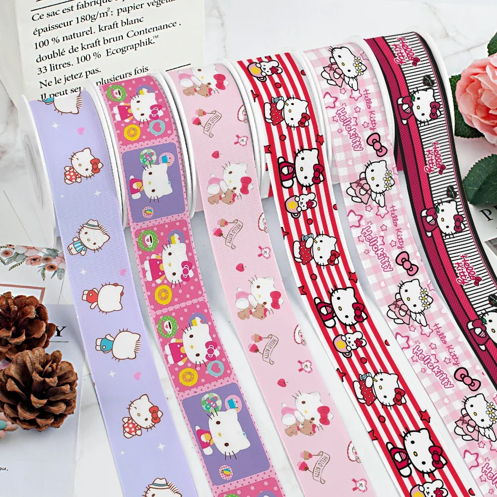 Japan Sanrio Hello Kitty Printed Grosgrain Ribbon for Cheer Bows DIY Girl Headwear Hair Bows 10yards Satin Ribbon