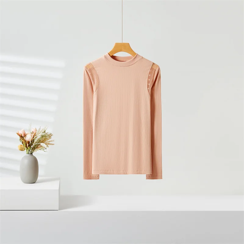 Franse design holle gebreide trui met lus, slanke pasvorm, off-shoulder top met hoge elasticiteit en warme basisshirt in westerse stijl