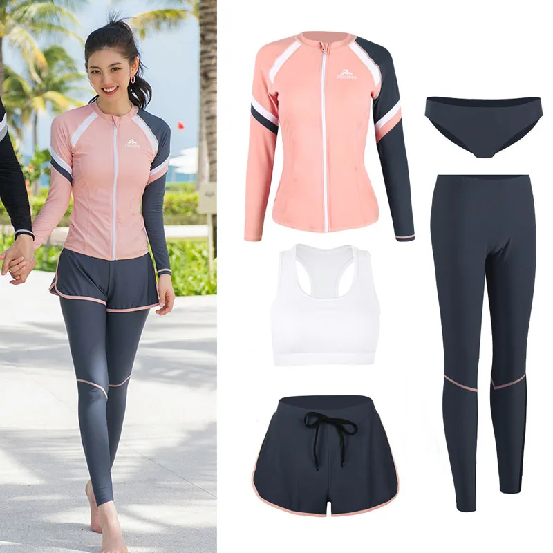 Men's/Women's Long Sleeve Rash Guard set, Quick Dry Swim Shirt+Trunks+Leggings Water Surf Swimming Run Bathing Suits Full Body