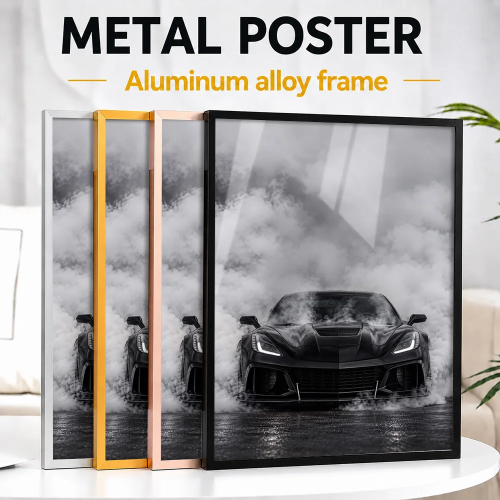 American Corvette Z06 C7 Black Sports Car Framed Aluminum Metal Poster Customized Road Icon Tribute Wall Art For Racing Lounge