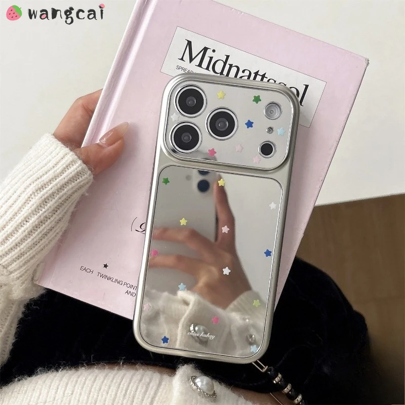 Capa de Celular Espelhada Prateada com Estrelas Fofas para Redmi K90 Pro Max K80 K70 K60 Pro Ultra 14C 14R 13 13C 13R A4 A3 Turbo 5 Max 4 Pro