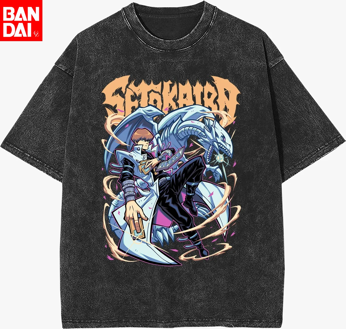Yu-Gi-Oh! Camiseta Masculina Dark Magician Girl Anime Retrô Preta Lavada Streetwear Casual Algodão Verão 2026