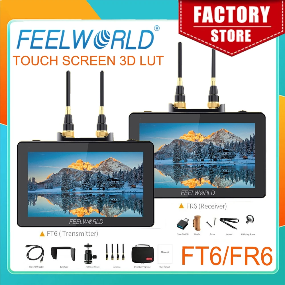 Feelworld Draadloze Video Transmissie   Systeem 5.5 Inch Met Zender Ontvanger Dslr Camera Veld Direct Ac Dp Monitor FT6 FR6