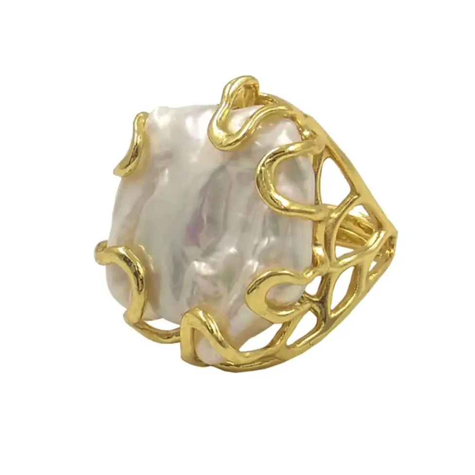 

WT-MPR122 Good Quality Natural Freshwater Pearl With 18k Gold Plated Lace Winding Design Ring For Women Anniversary Jewelry Gift