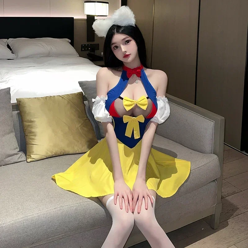 Sexy Lingerie Cosplay Costume Princess Dress Maid Uniform Snow White Suit Halloween Party Club Performance Wear for Women Girls