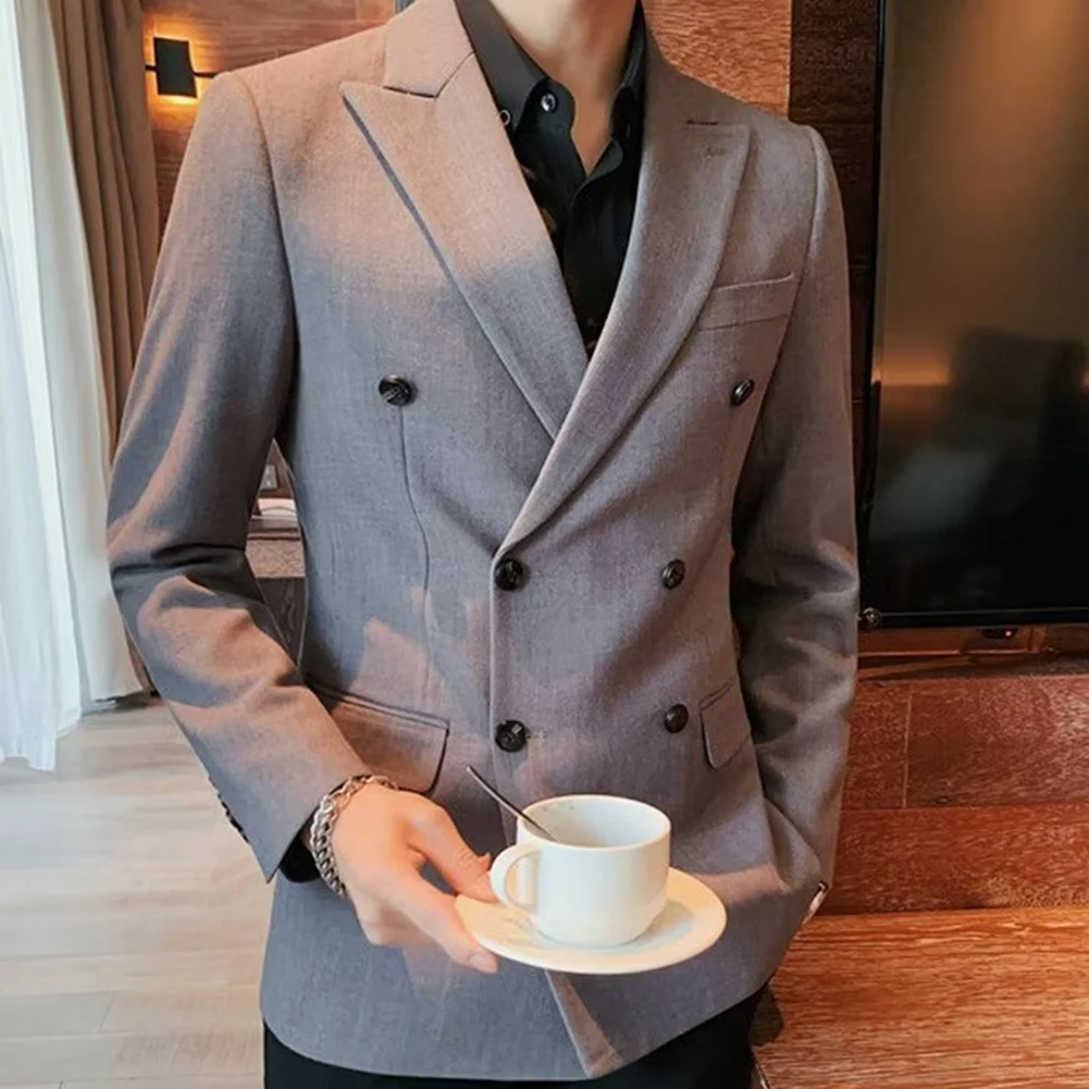 Business Blazer Double Breasted Blazer Regular Length Blazer Slight Stretch Blazer Solid Color Blazer Spring Autumn Blazer