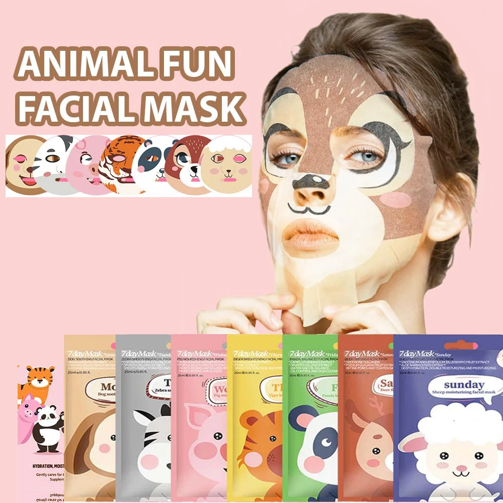 7 Pack Animal Character Sheet Masks, Deep Moisturizing  Soothing Glowing Face Masks for Women Girls Night Skin Care Spa Party